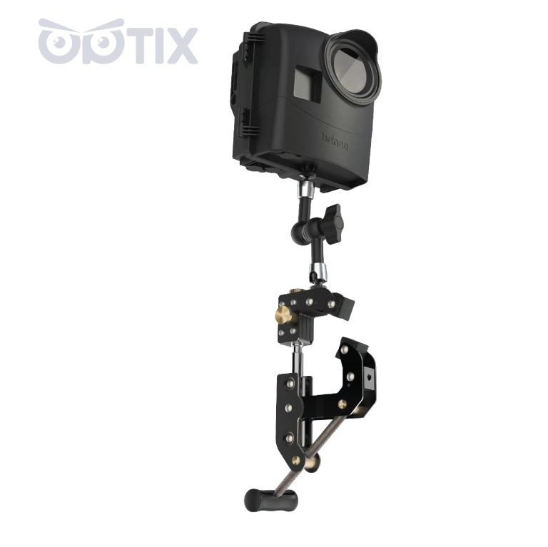 Brinno BCC2000 time lapse camera in weatherproof housing with adjustable clamp mount setup